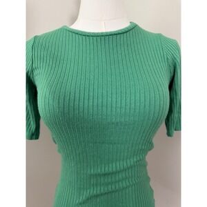 Reformation Green Ribbed Short Sleeve Tee